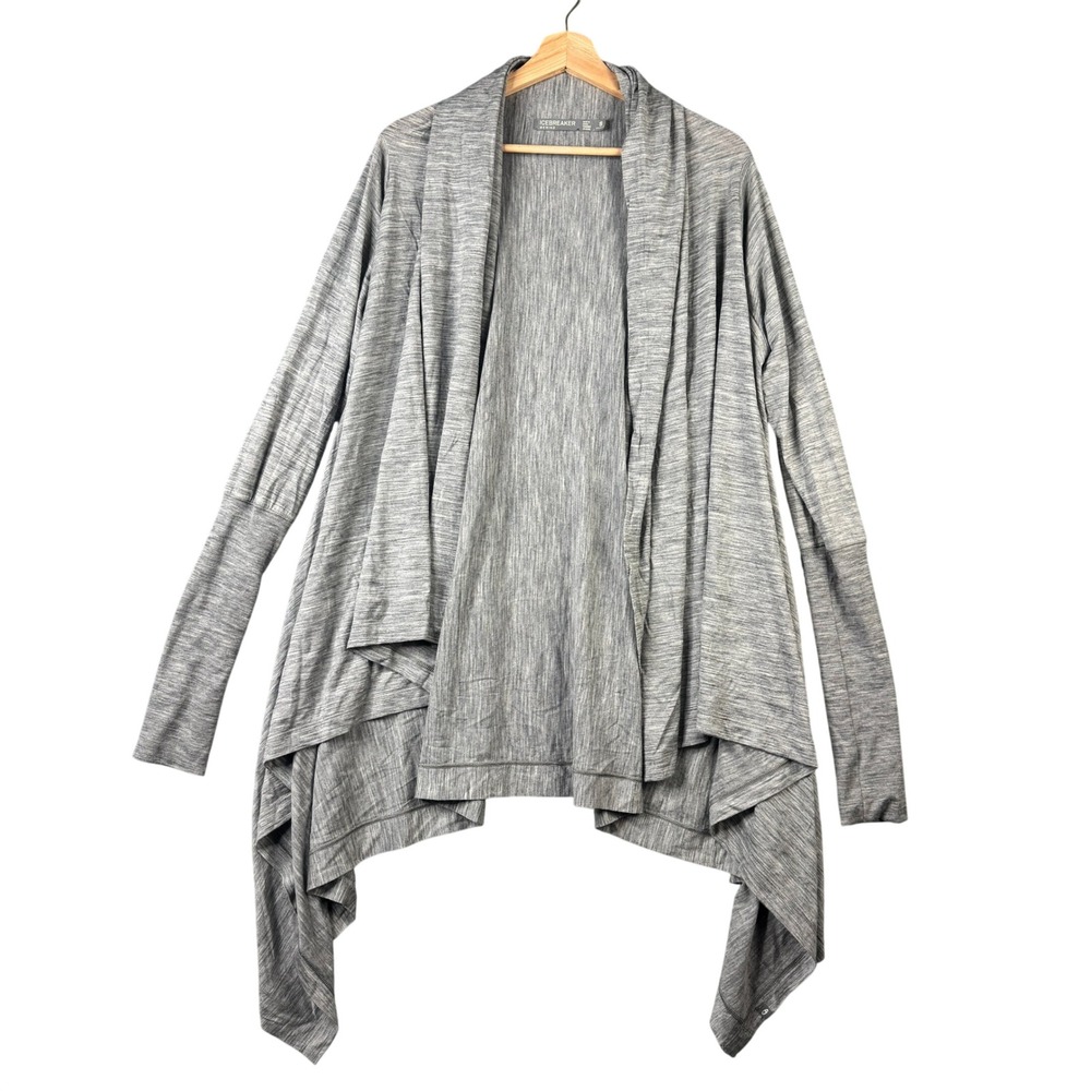 Icebreaker Merino Wool Bliss Wrap Cardigan Gray Heather Asymmetrical Open S